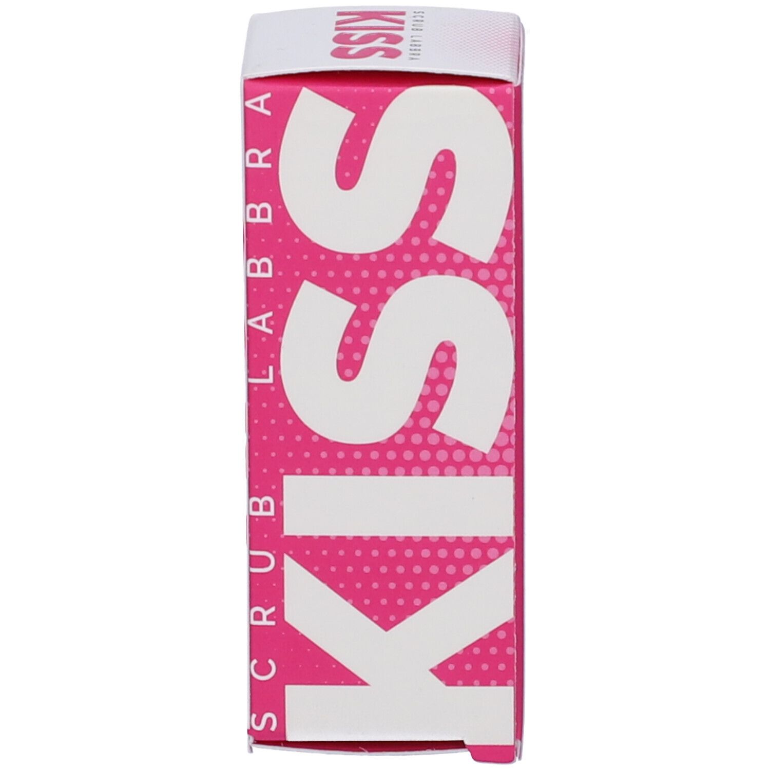 Parte superiore della scatola. Sfondo rosa con scritta KISS bianca.