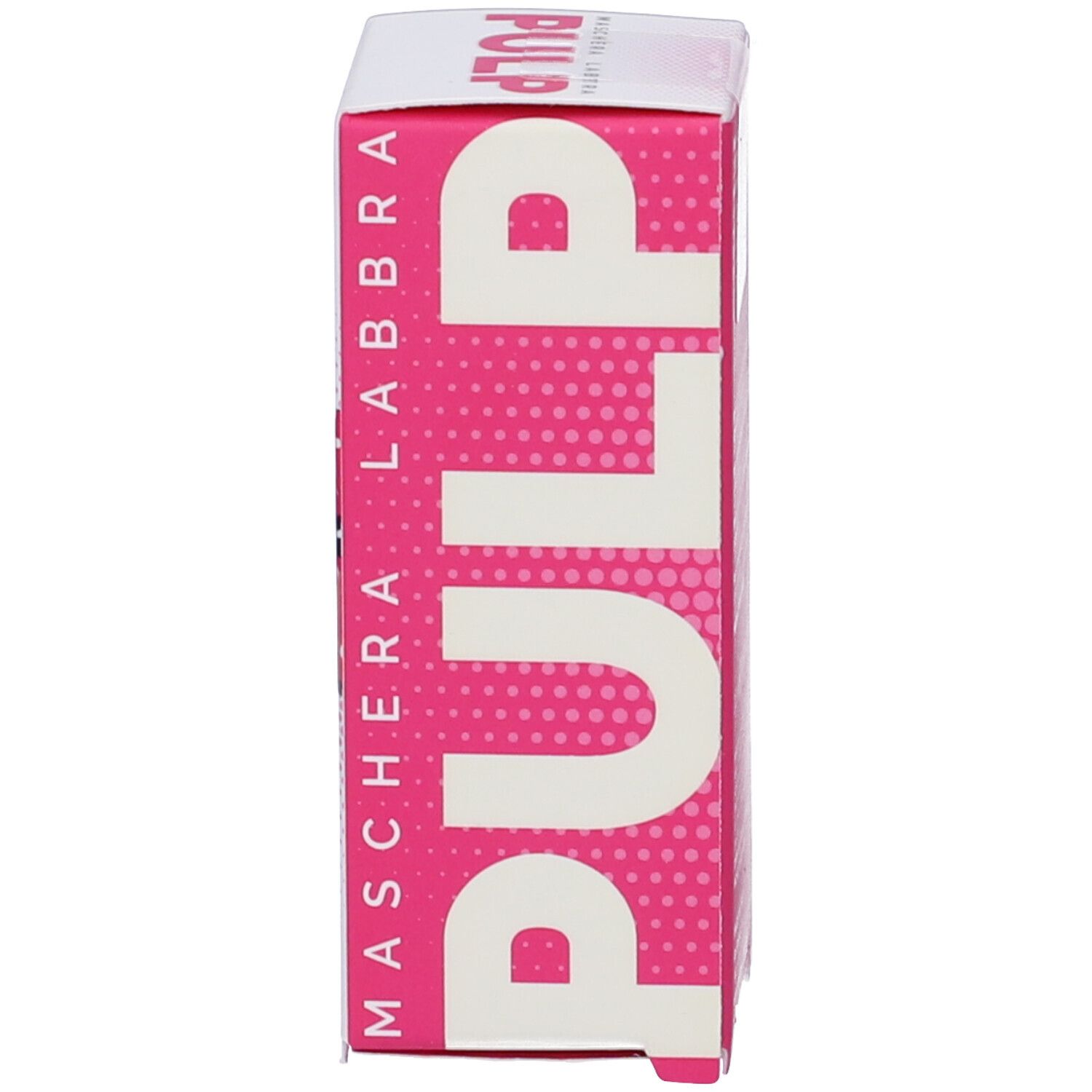 Lato della confezione del prodotto. Scritta: PULP, MASCHERA LABBRA.