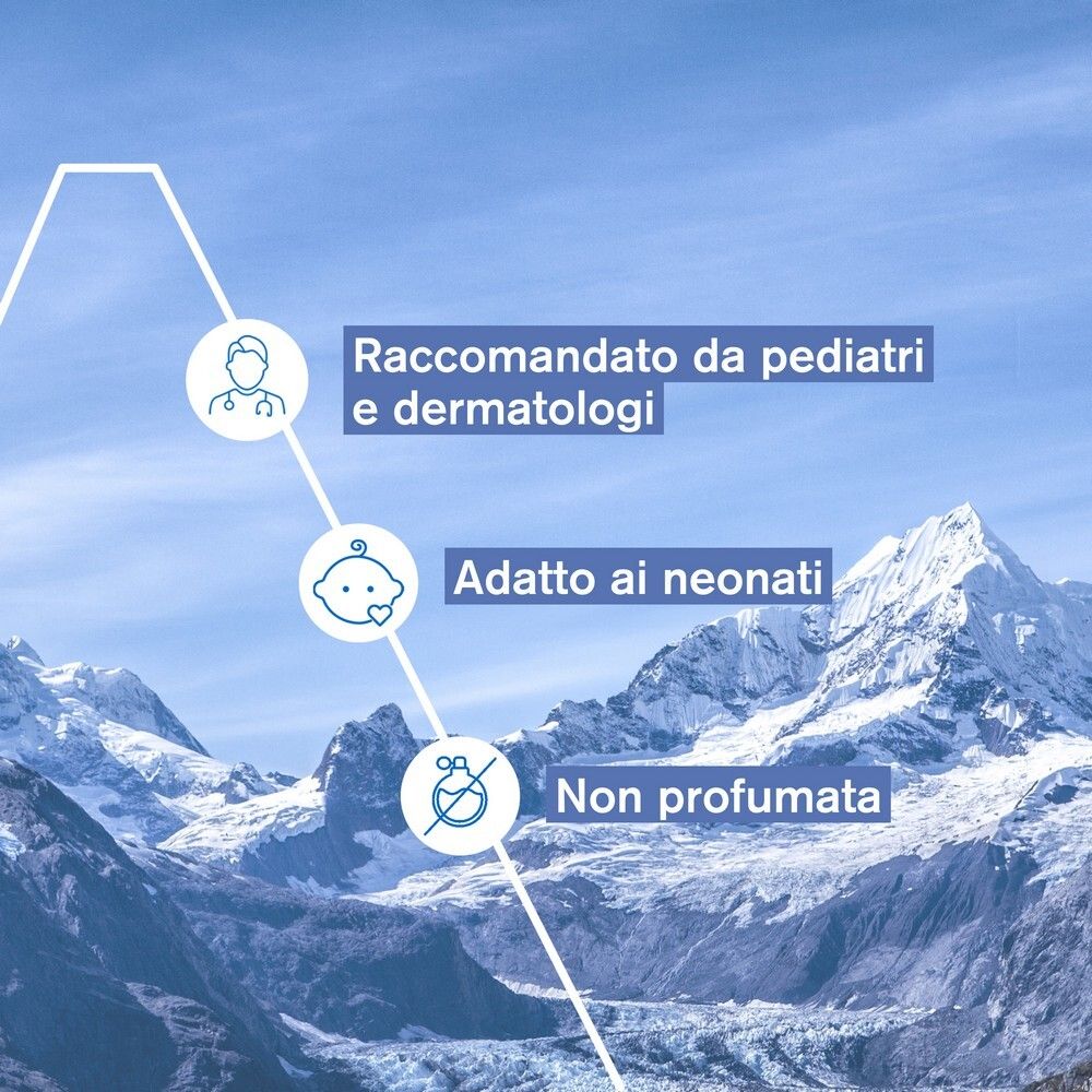 Informazioni sul prodotto. Raccomandato da pediatri e dermatologi. Adatto ai neonati. Non profumato.