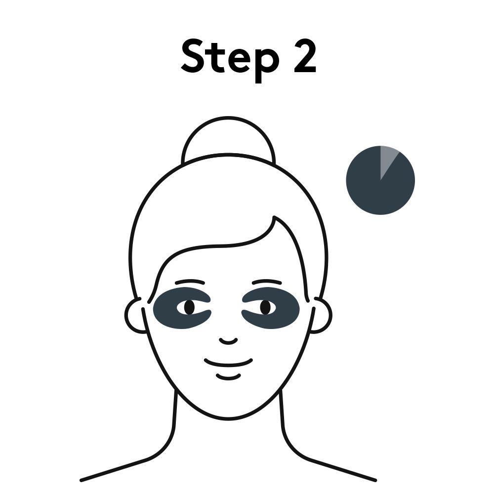 Illustrazione di una donna con patch occhi. Fase 2: applicazione dei patch.