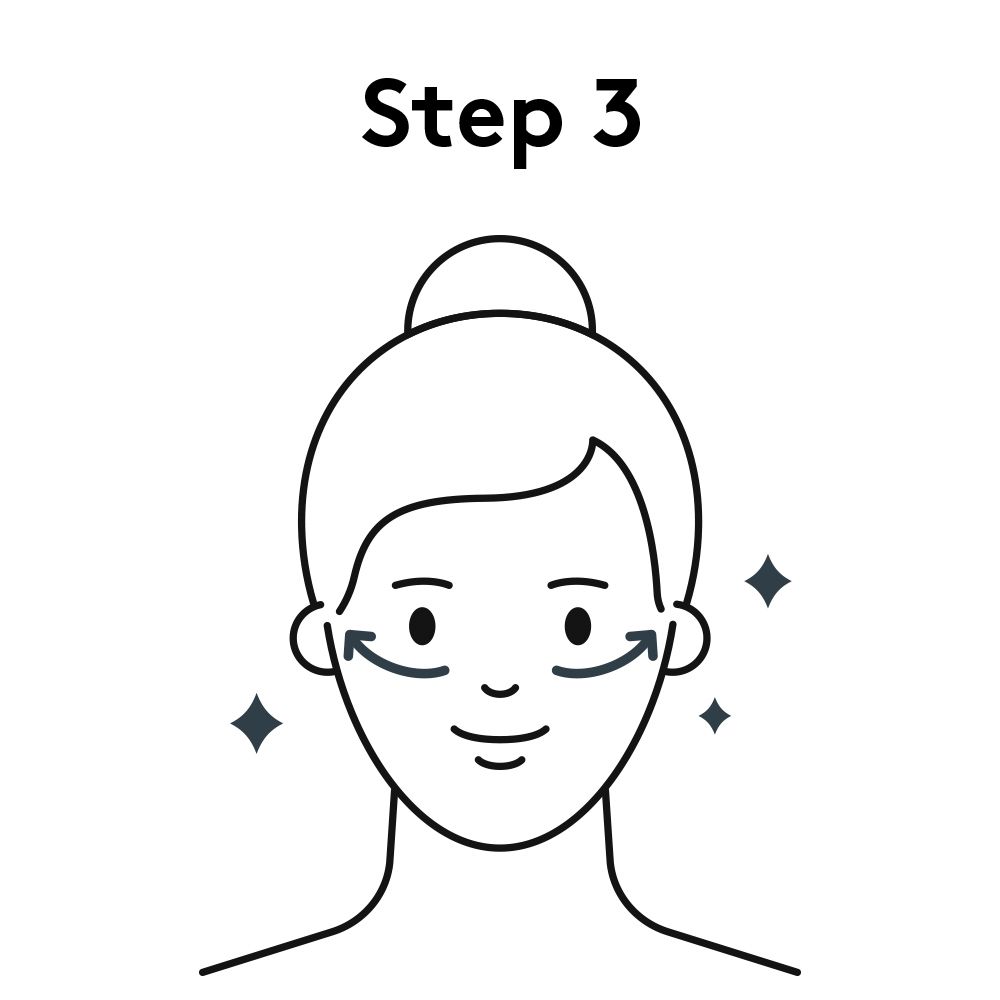 Illustrazione di una donna. Fase 3: tamponare delicatamente i patch occhi.