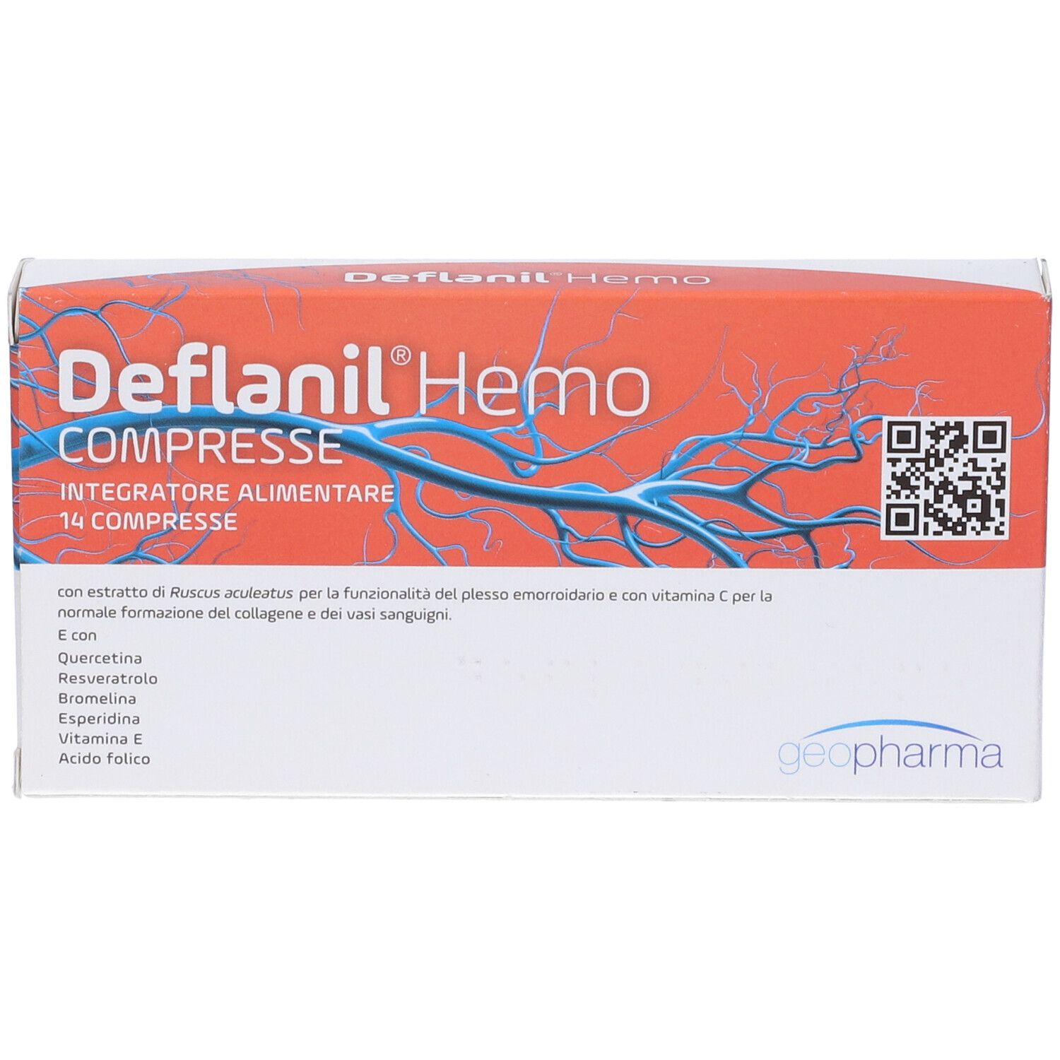Retro della confezione Deflanil Hemo Compresse con ingredienti e informazioni del produttore.