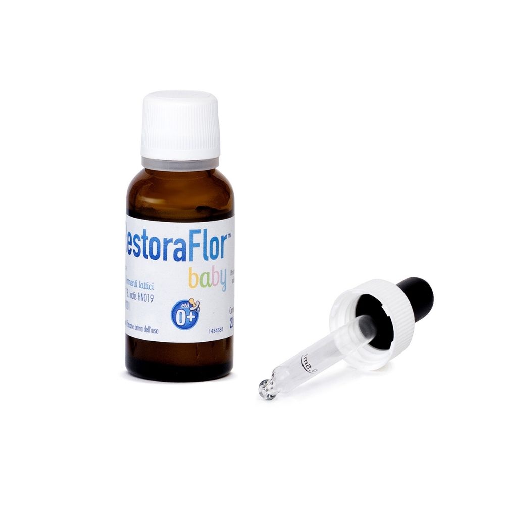 Flacone RestoraFlor Baby Gocce 20ml con contagocce. Gocce probiotiche per neonati.