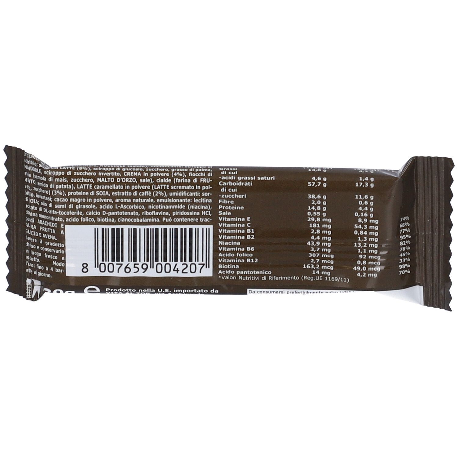 Retro della barretta ULTIMATE SPEEDBIKE. Contiene informazioni nutrizionali e lista ingredienti. Codice a barre visibile.