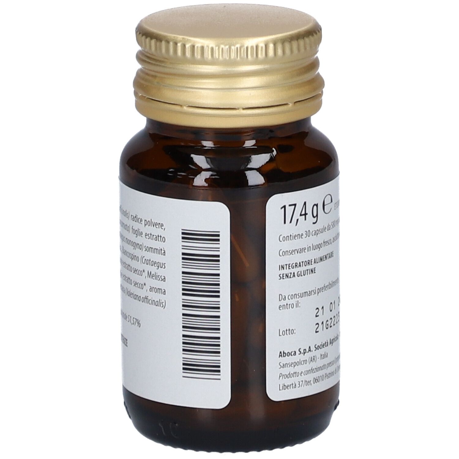 Flacone in vetro marrone Sedivitax Advanced. Tappo dorato. Etichetta con ingredienti e testo.