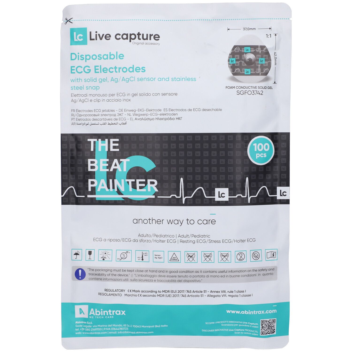 Elettrodo Monouso Ecg Abintrax 100 Pezzi