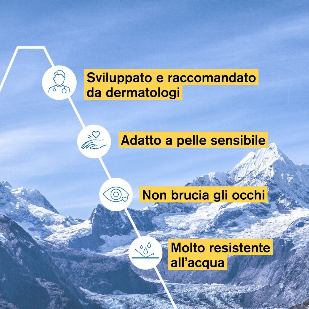 Estratti di testo: Raccomandato dai dermatologi, adatto alle pelli sensibili, non brucia gli occhi, resistente all'acqua.