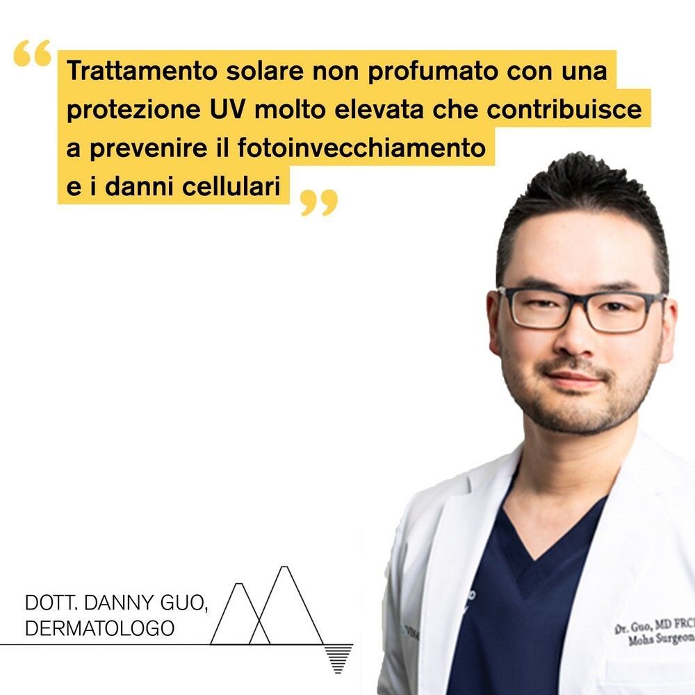 Citazione di un dermatologo sulla crema solare senza profumo con alta protezione UV.
