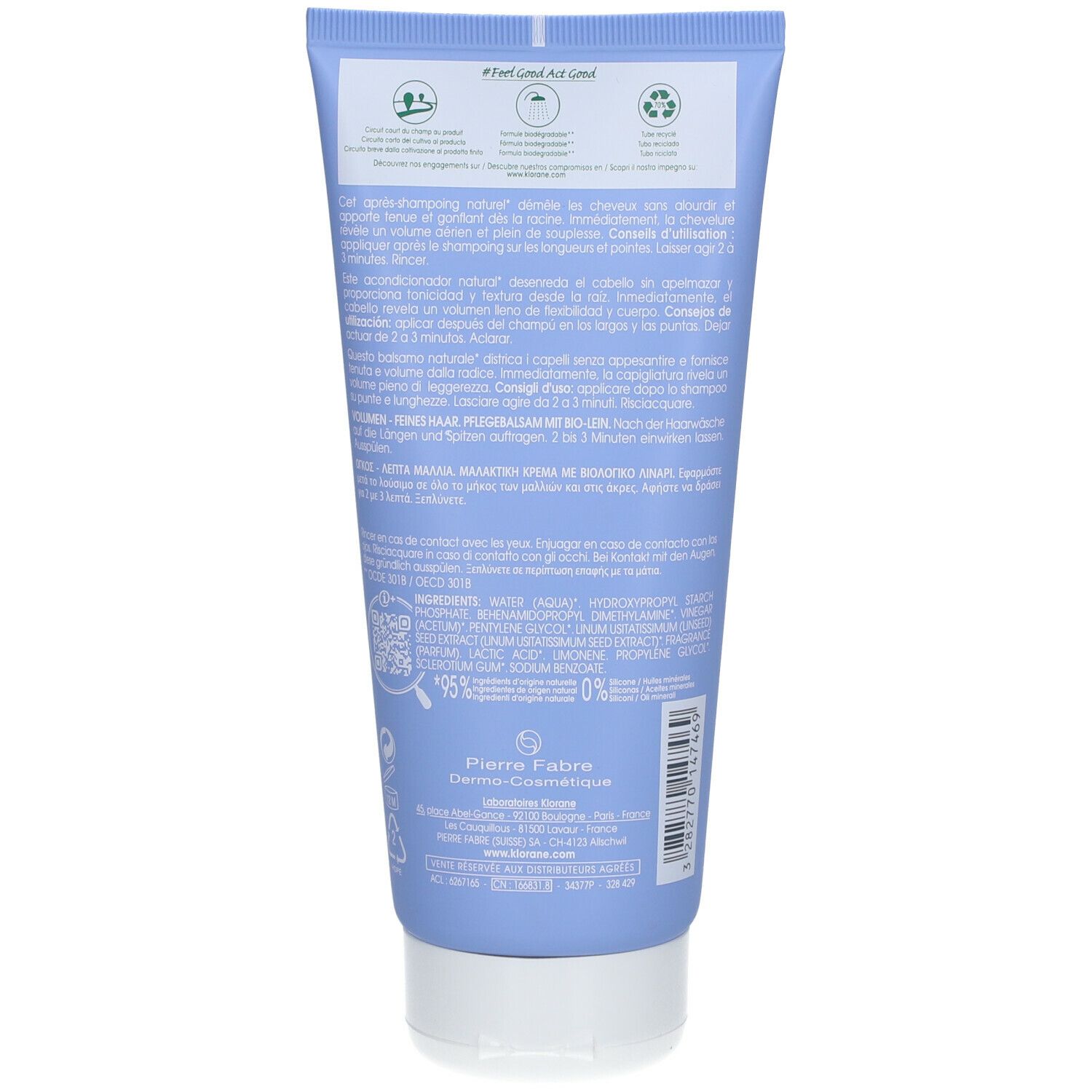 Klorane Balsamo al Lino BIO 200ml - Volume per capelli sottili