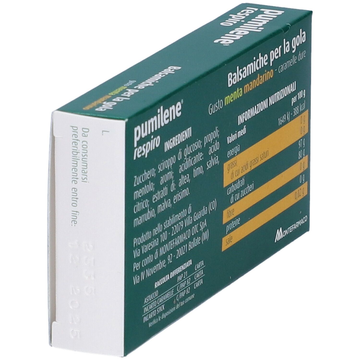 Montefarmaco Pulimilene Respiro Balsamiche per la gola Menta e Mandarino