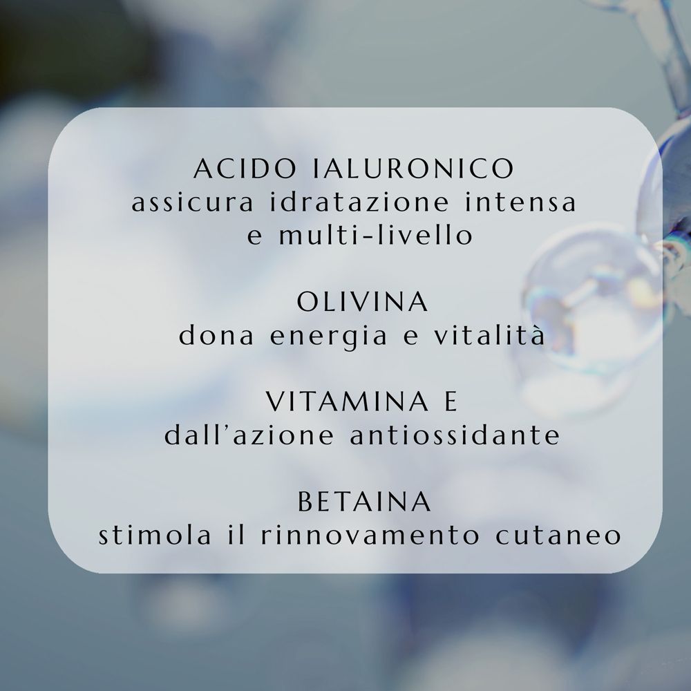 Ingredienti del siero Collistar Uomo Acido Ialuronico: Acido Ialuronico, Olivina, Vitamina E, Betaina.
