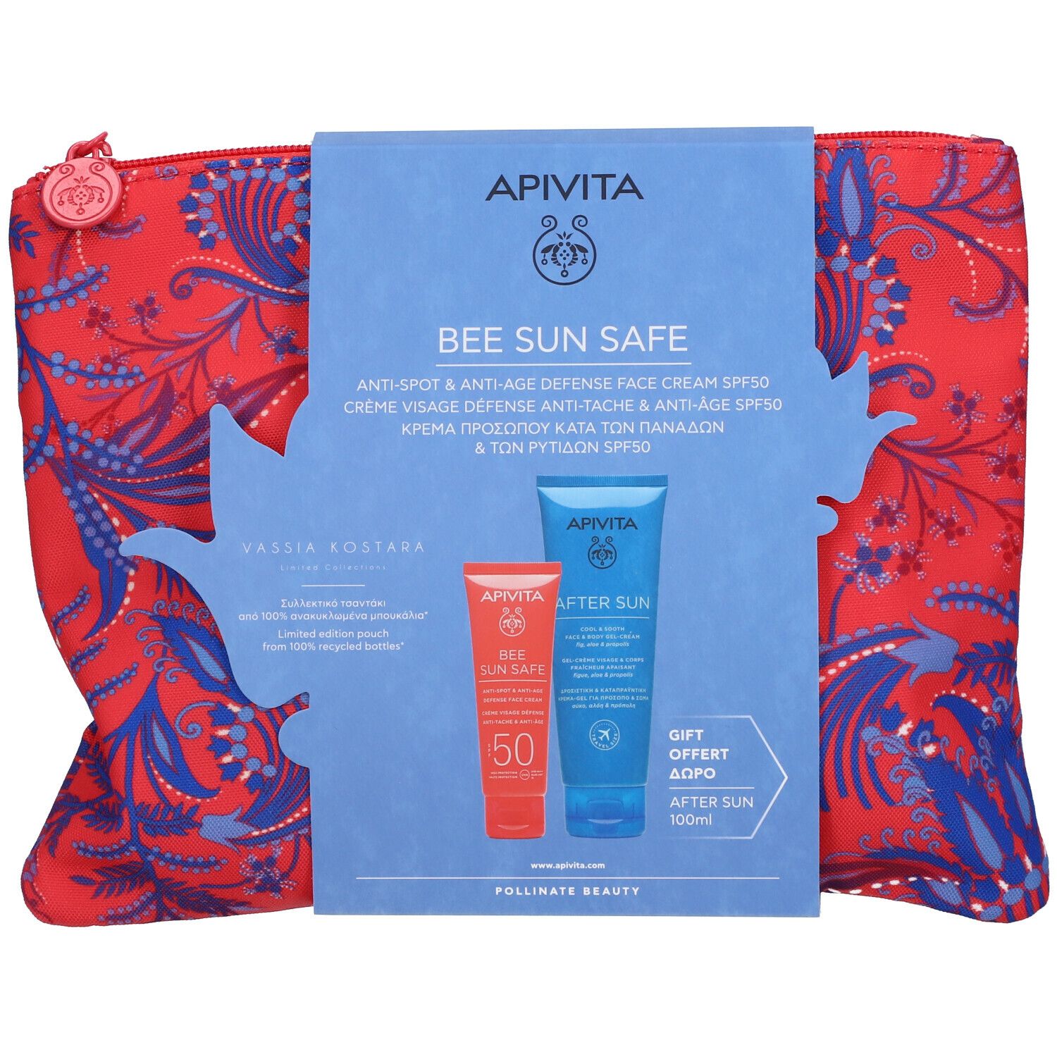 APIVITA Bee Sun Safe Crema Viso Anti-Macchia & Anti-Age SPF50 + After Sun + Pochette
