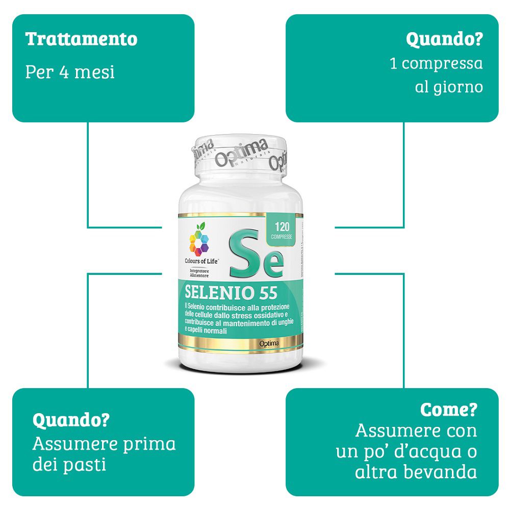 Informazioni d'uso per Colours of Life Selenio 55: 120 compresse.