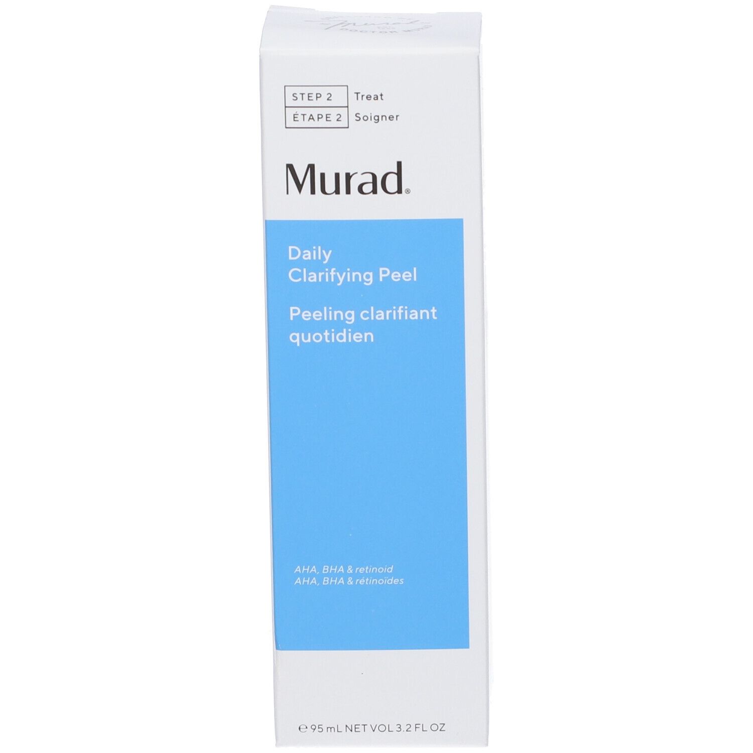 Murad Daily Clarifying Peel. Confezione. Testo: AHA, BHA & retinoidi.