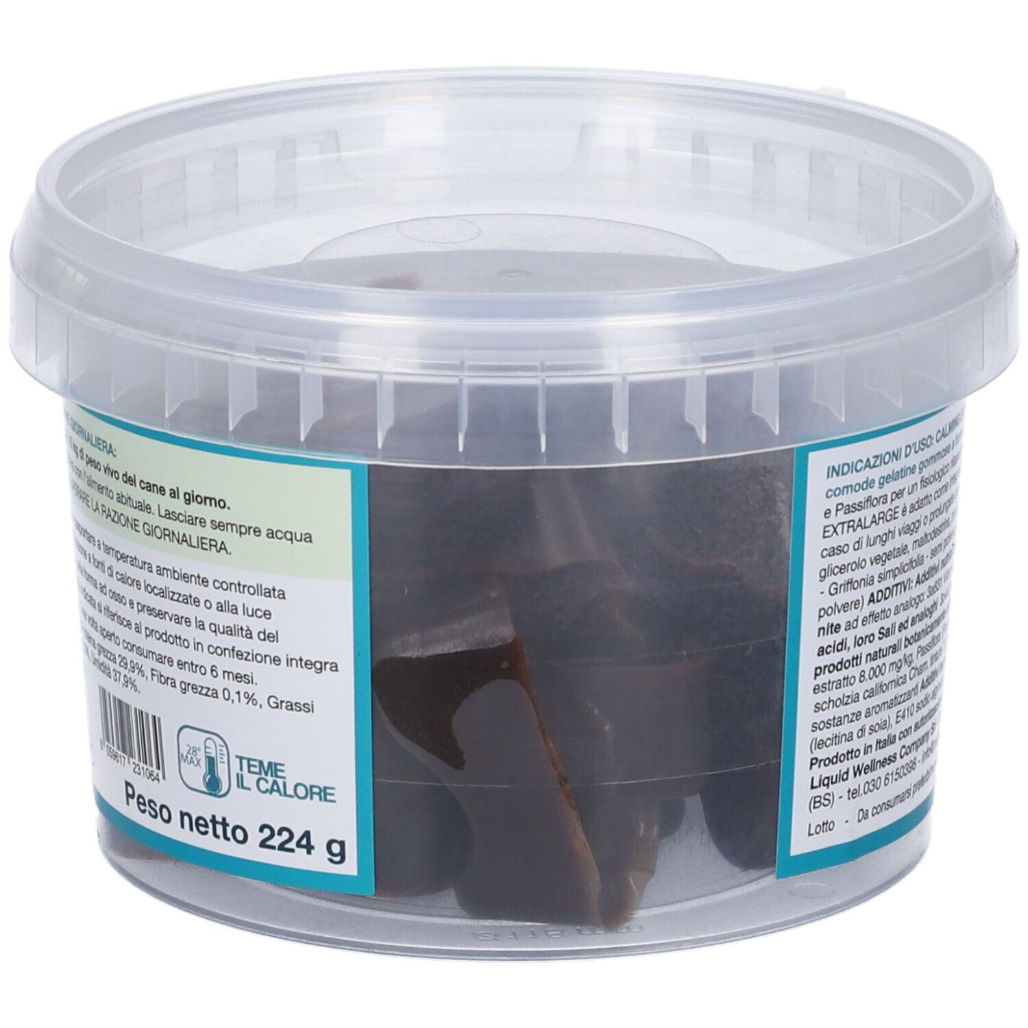 Primo piano del contenuto del barattolo Calming XL. Gelatine.