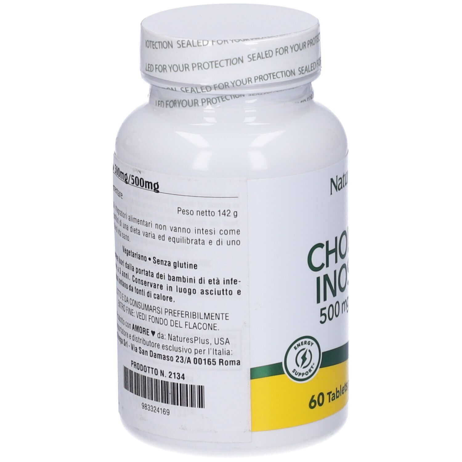 Flacone bianco di Choline & Inositol 500mg/500mg, 60 compresse. Marchio NaturesPlus.
