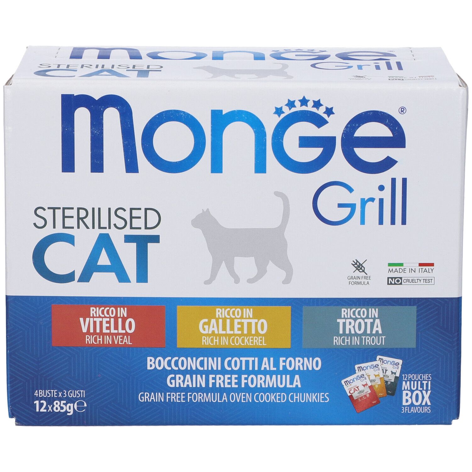 Monge Grill per Gatti Sterilizzati Bocconcini Cotti al Forno Box Misto