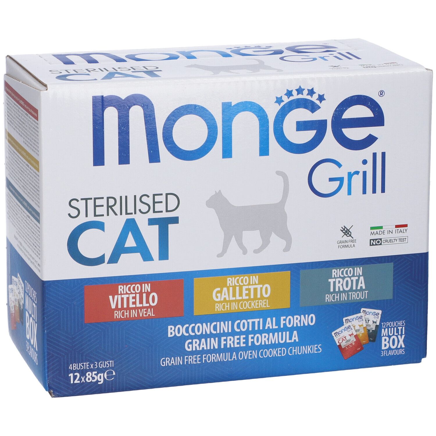 Monge Grill per Gatti Sterilizzati Bocconcini Cotti al Forno Box Misto