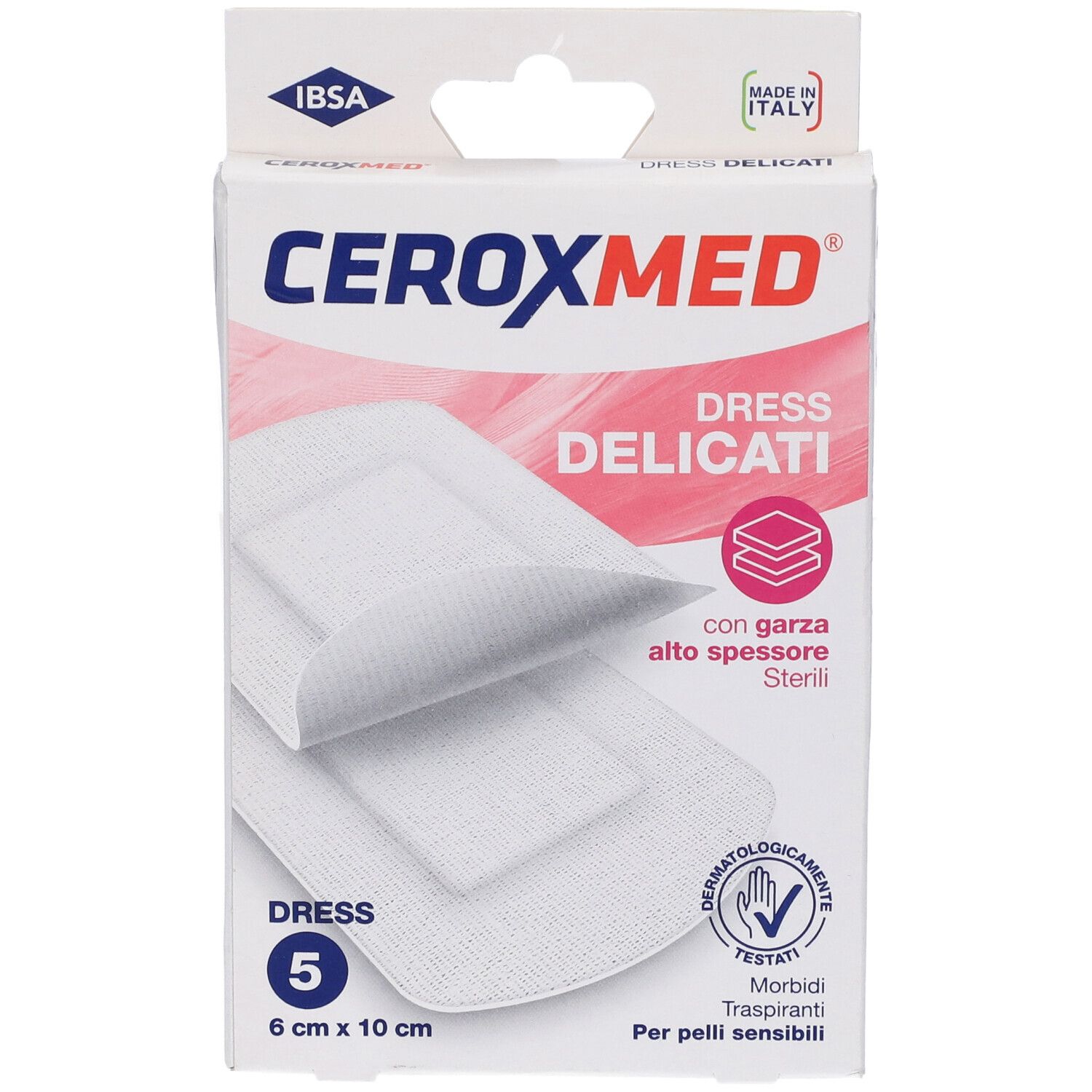 Ceroxmed Dress Delicati medicazioni, 6x10cm, 5 pezzi. Bianche, sterili, traspiranti.