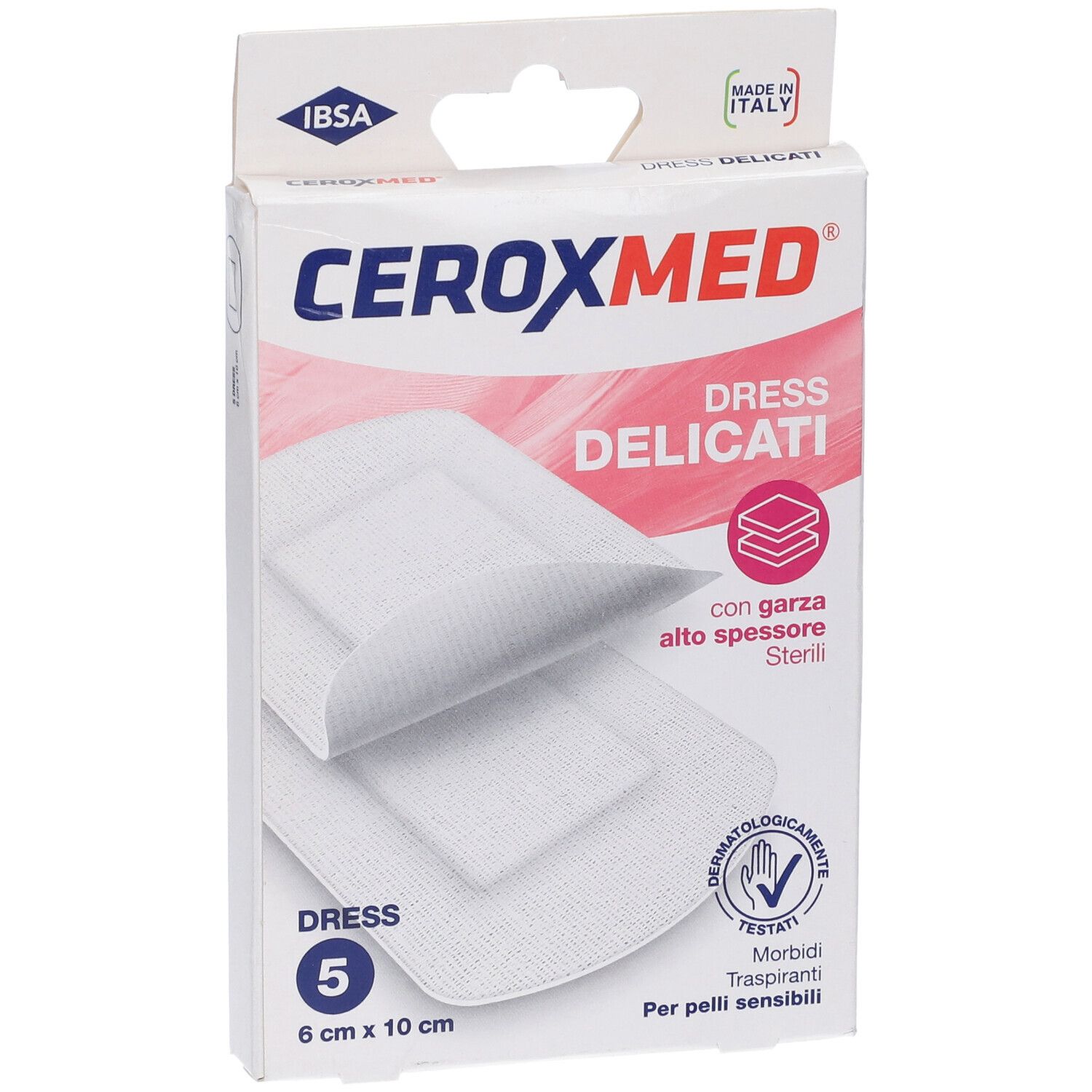 Ceroxmed Dress Delicati medicazioni, 6x10cm, 5 pezzi. Bianche, sterili, traspiranti.