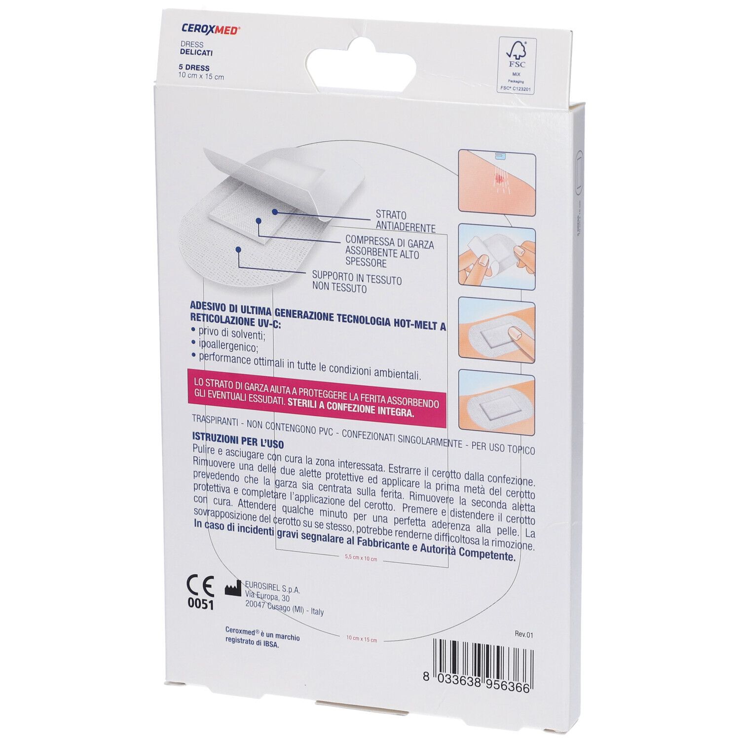 Retro confezione Ceroxmed Dress Delicati. Informazioni e istruzioni per l'uso in italiano.