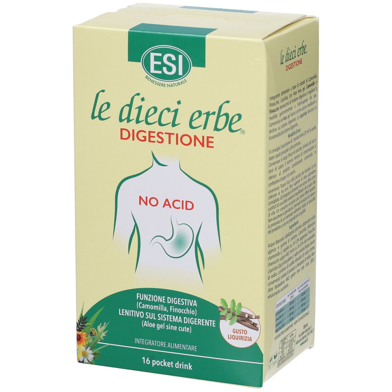 Esi Le Dieci Erbe Digestione No Acid 16 Pocket Drink Gusto Liquirizia