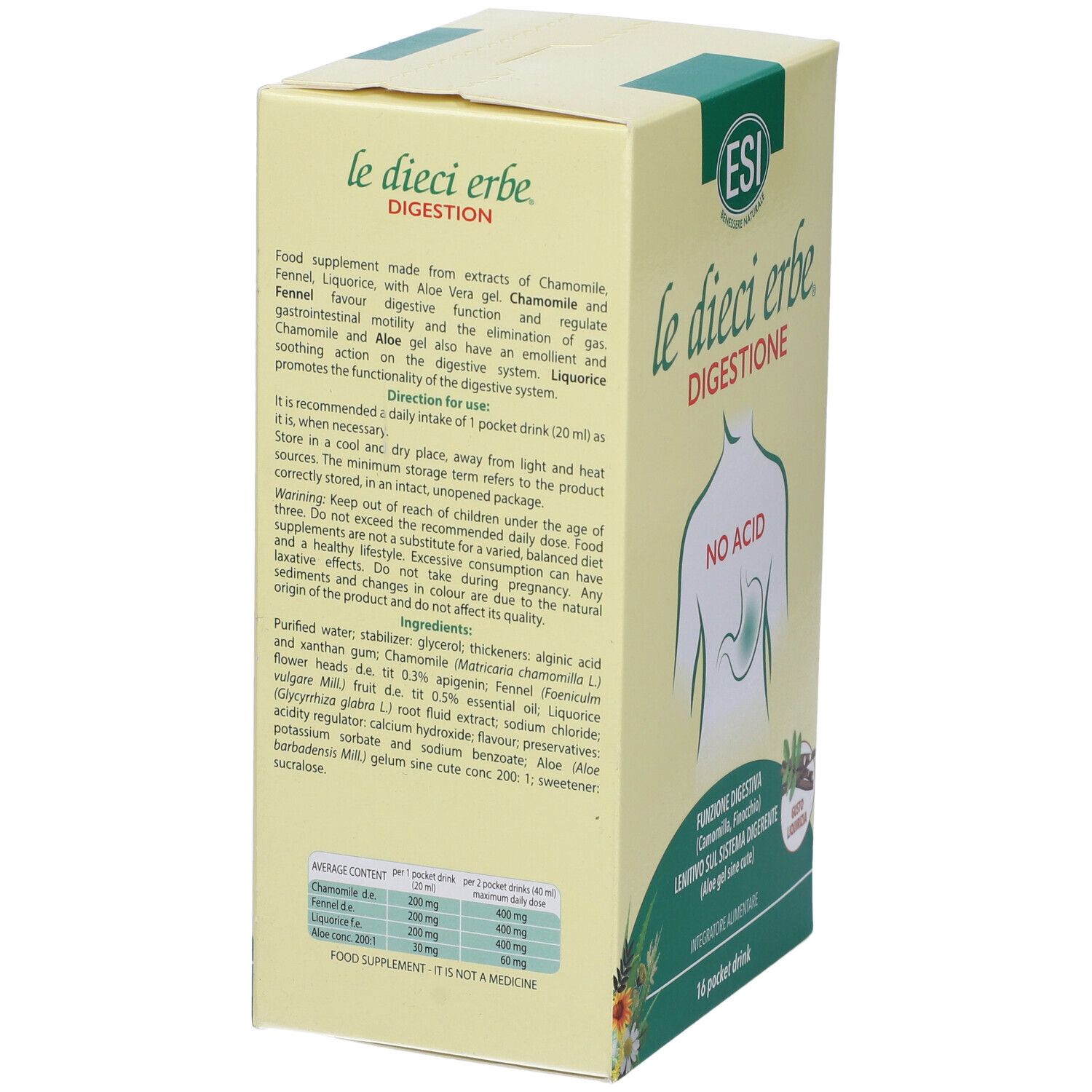 Esi Le Dieci Erbe Digestione No Acid 16 Pocket Drink Gusto Liquirizia
