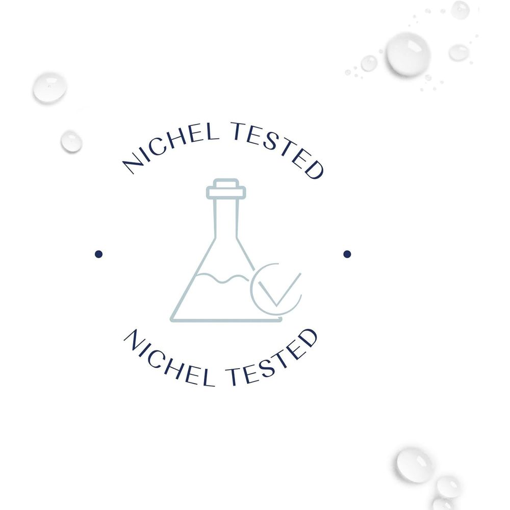 Simbolo: Nickel testato. Simbolo di laboratorio con spunta. Testo: Nickel testato.