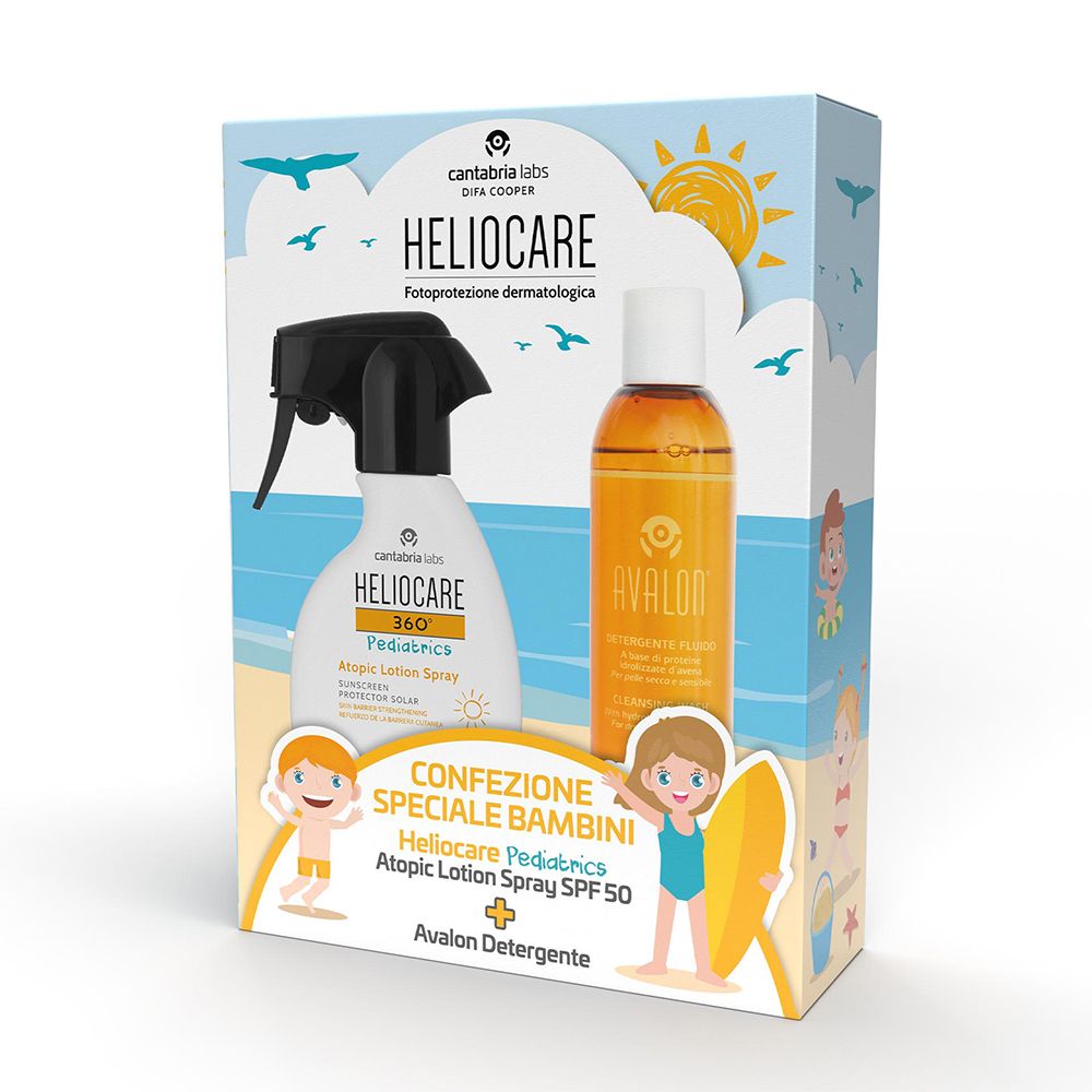 Confezione Speciale Bambini HELIOCARE Pediatrics Atopic Lotion Spray SPF50 + Avalon Detergente