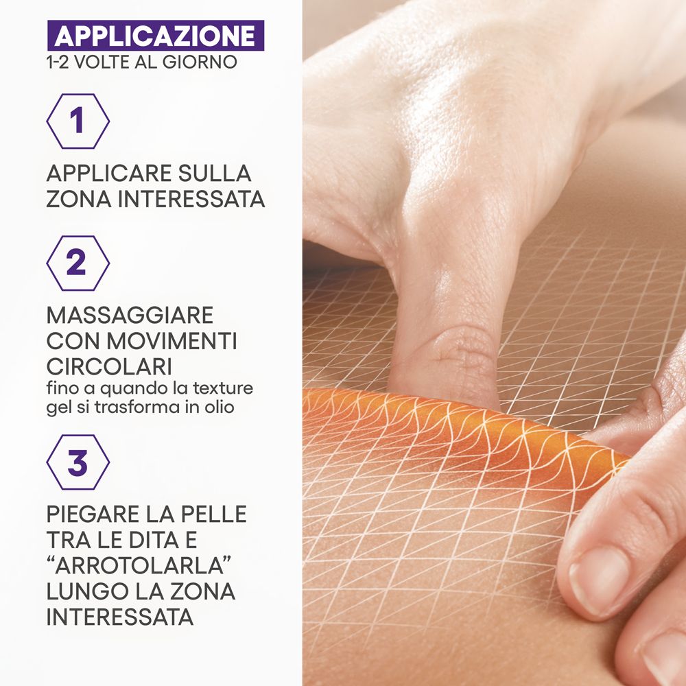 Applicazione: 1-2 volte al giorno. 1. Applicare sulla zona interessata. 2. Massaggiare con movimenti circolari. 3. Pizzicare la pelle.