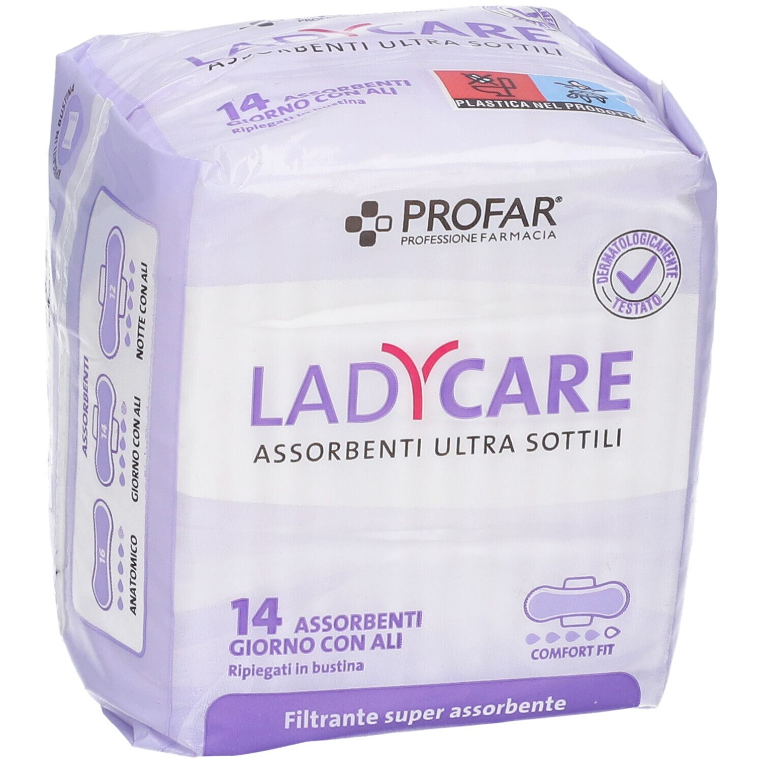 Confezione di Profar Ladycare Assorbenti Giorno Ali. 14 pezzi, ultrasottili, con ali. Forma anatomica.
