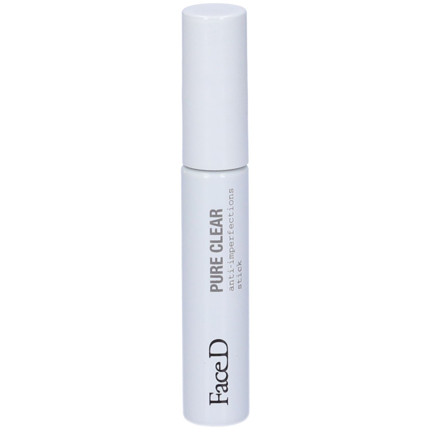 Stick bianco con tappo bianco. Scritta: FaceD, Pure Clear anti-imperfections stick.