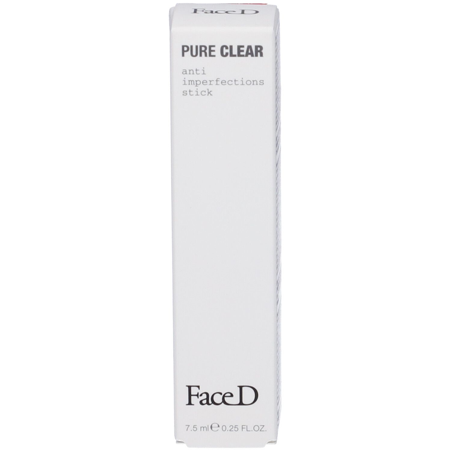 Confezione bianca. Scritta: FaceD, Pure Clear anti-imperfections stick, 7.5 ml.