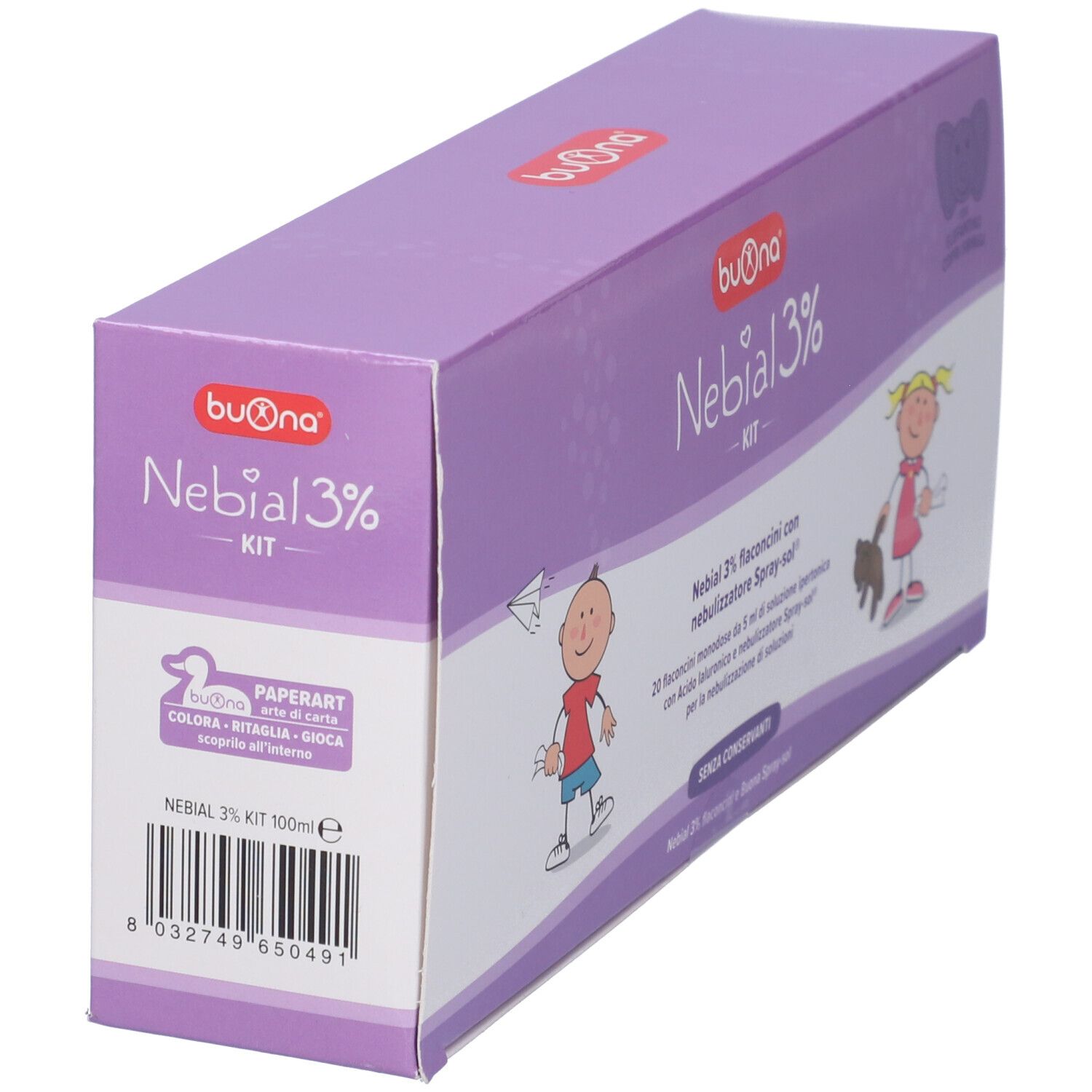 Nebial 3% Kit 20 Flaconcini Monodose 5Ml Soluzione Ipertonica Con Acido Ialuronico + Nebulizzatore Spray-Sol
