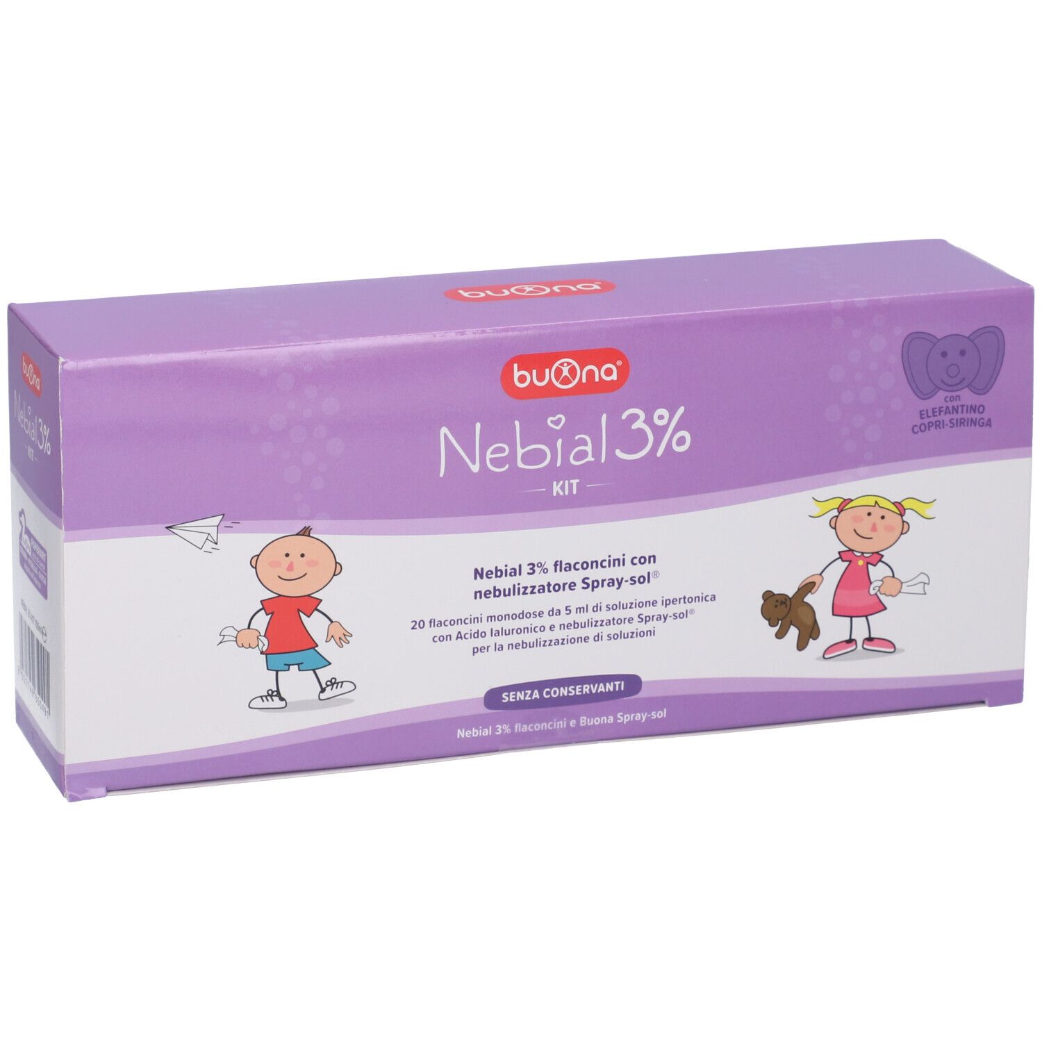 Nebial 3% Kit 20 Flaconcini Monodose 5Ml Soluzione Ipertonica Con Acido Ialuronico + Nebulizzatore Spray-Sol