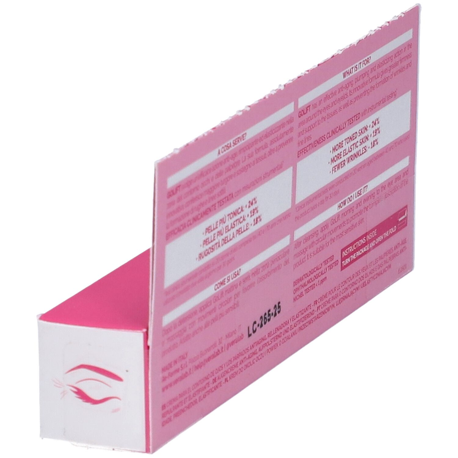 Confezione Veralab Go Lift, rosa. Contiene testo e informazioni. Con istruzioni e informazioni sul prodotto.