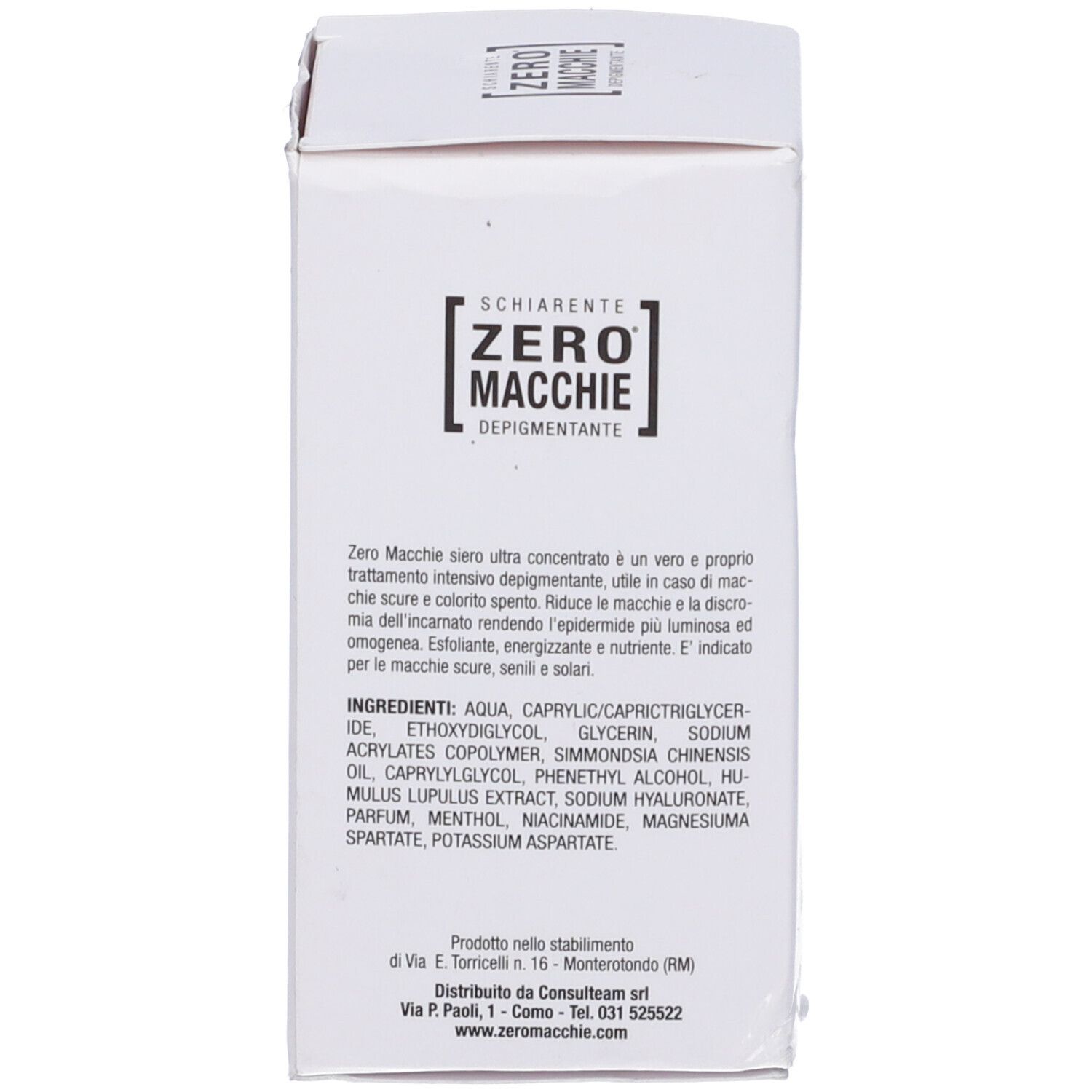 Retro della confezione con testo. Contiene ingredienti e istruzioni. Sfondo bianco.