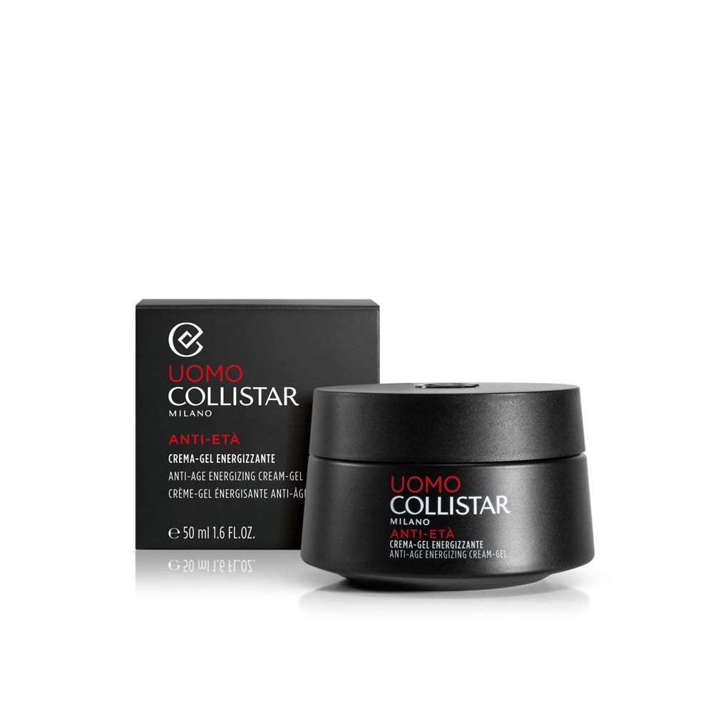 Vasetto nero e scatola per Collistar Crema-gel Energizzante Anti-età.