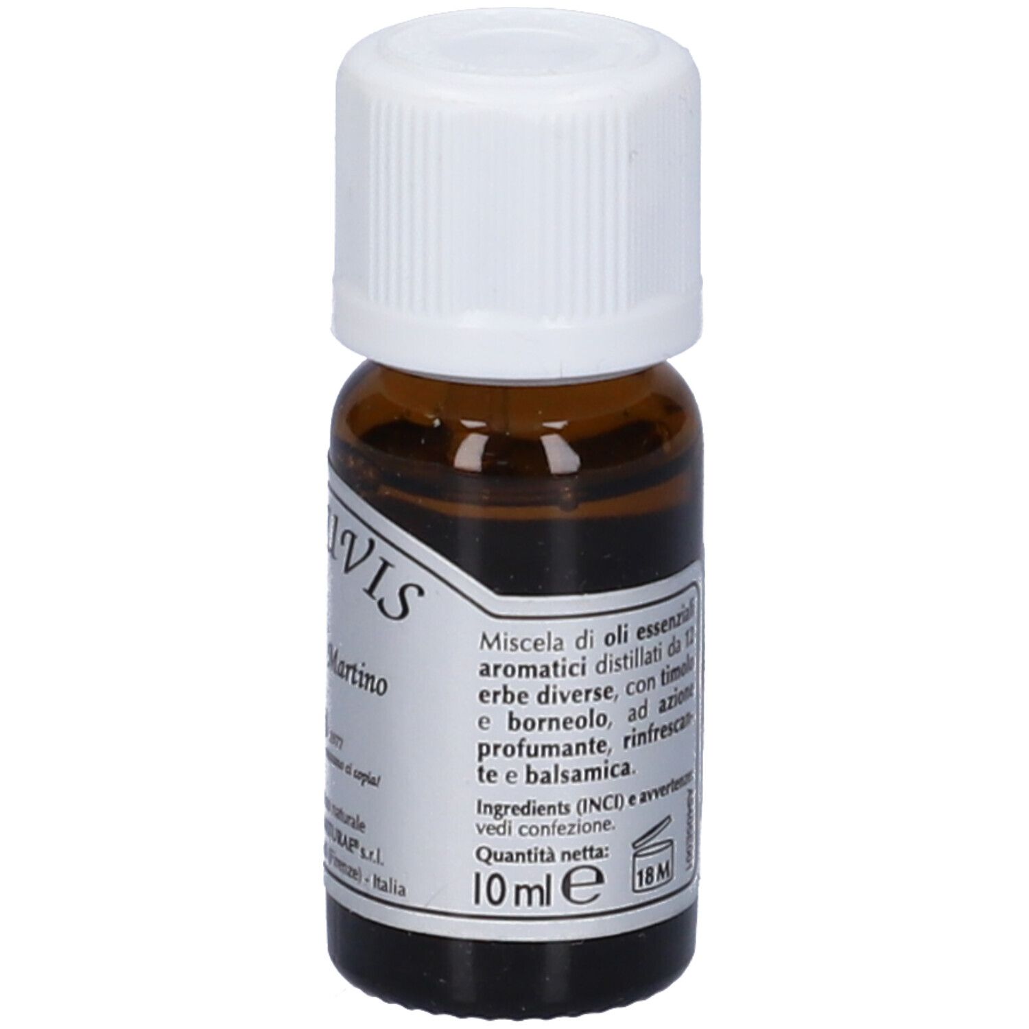 Flacone di vetro marrone con tappo bianco. Etichetta con testo: ABACUVIS, Giorgini Dr. Martino. 10 ml. Cosmetico naturale.