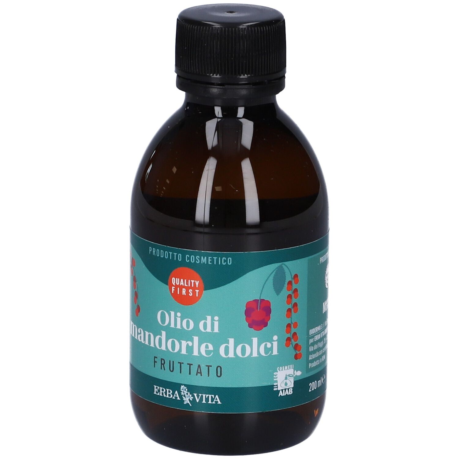 Flacone marrone con tappo nero. Etichetta con nome del prodotto, logo e indicazione del volume: 200 ml.