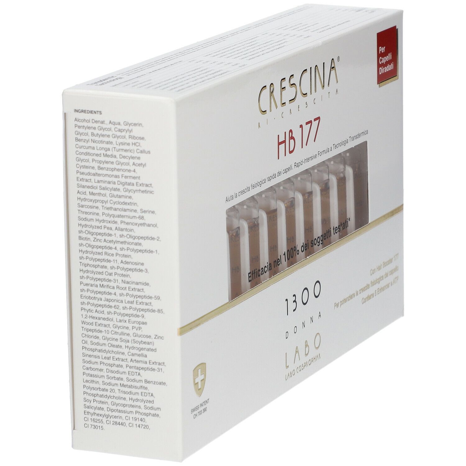 Confezione CRESCINA HB 177 1300 Donna con ingredienti e fiale. Per capelli diradati.