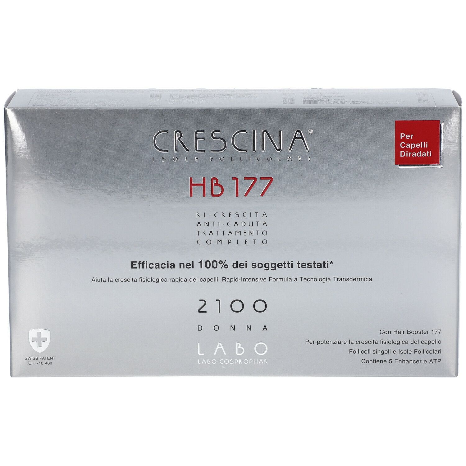 Confezione argento CRESCINA HB 177, anti-caduta, 2100 Donna. Etichetta rossa: Per Capelli Diradati.