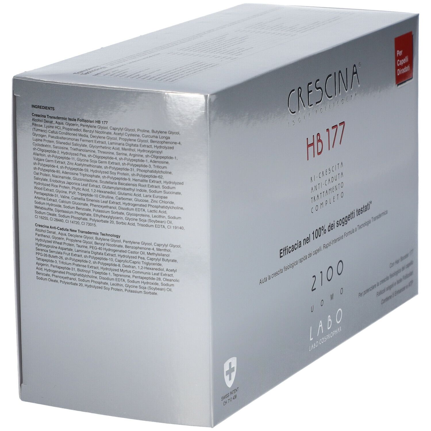 Confezione argento CRESCINA HB 177, 2100 Uomo. Lista ingredienti. Testo italiano.
