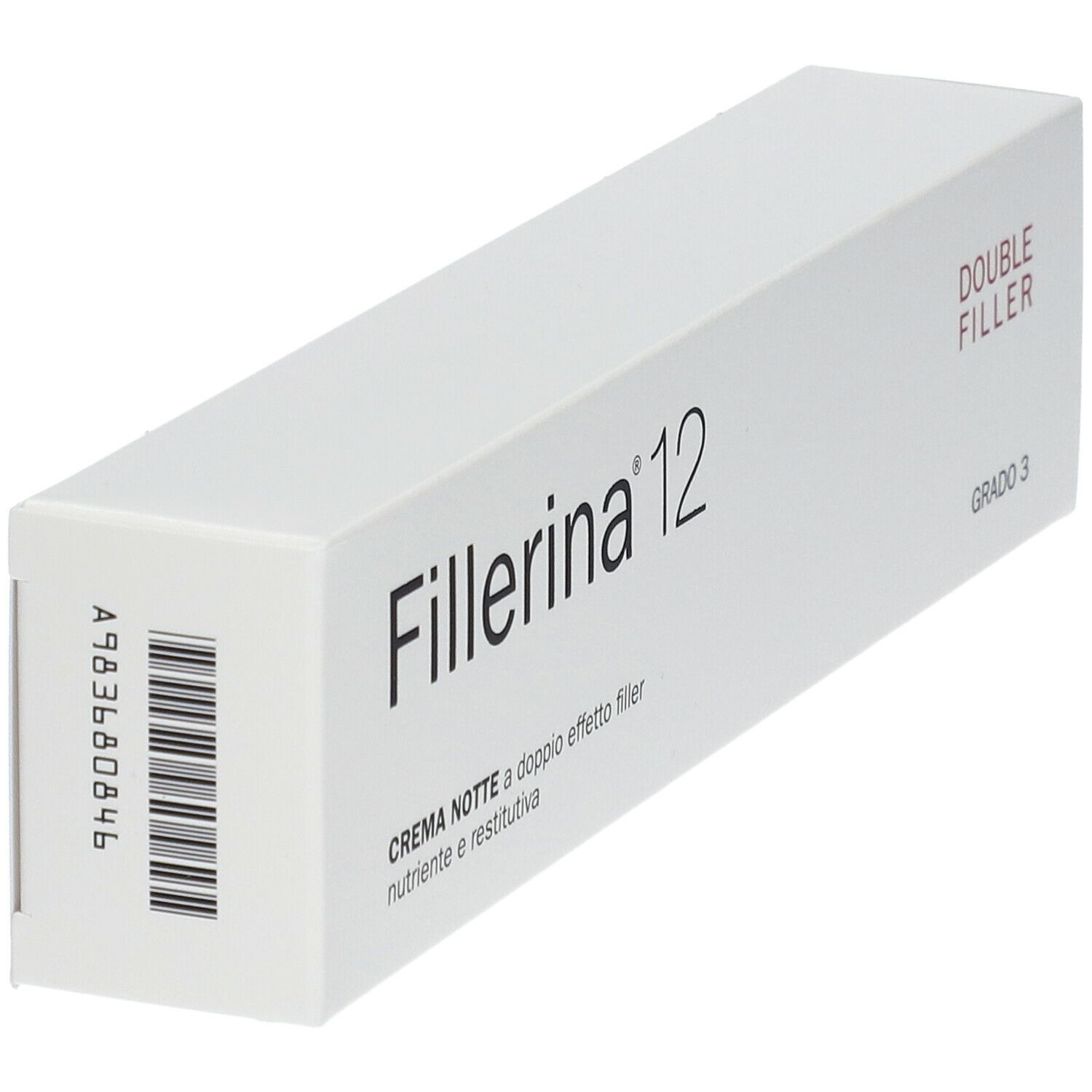 Confezione bianca con scritta Fillerina 12, Double Filler, Grado 3. Codice a barre e testo sul lato.