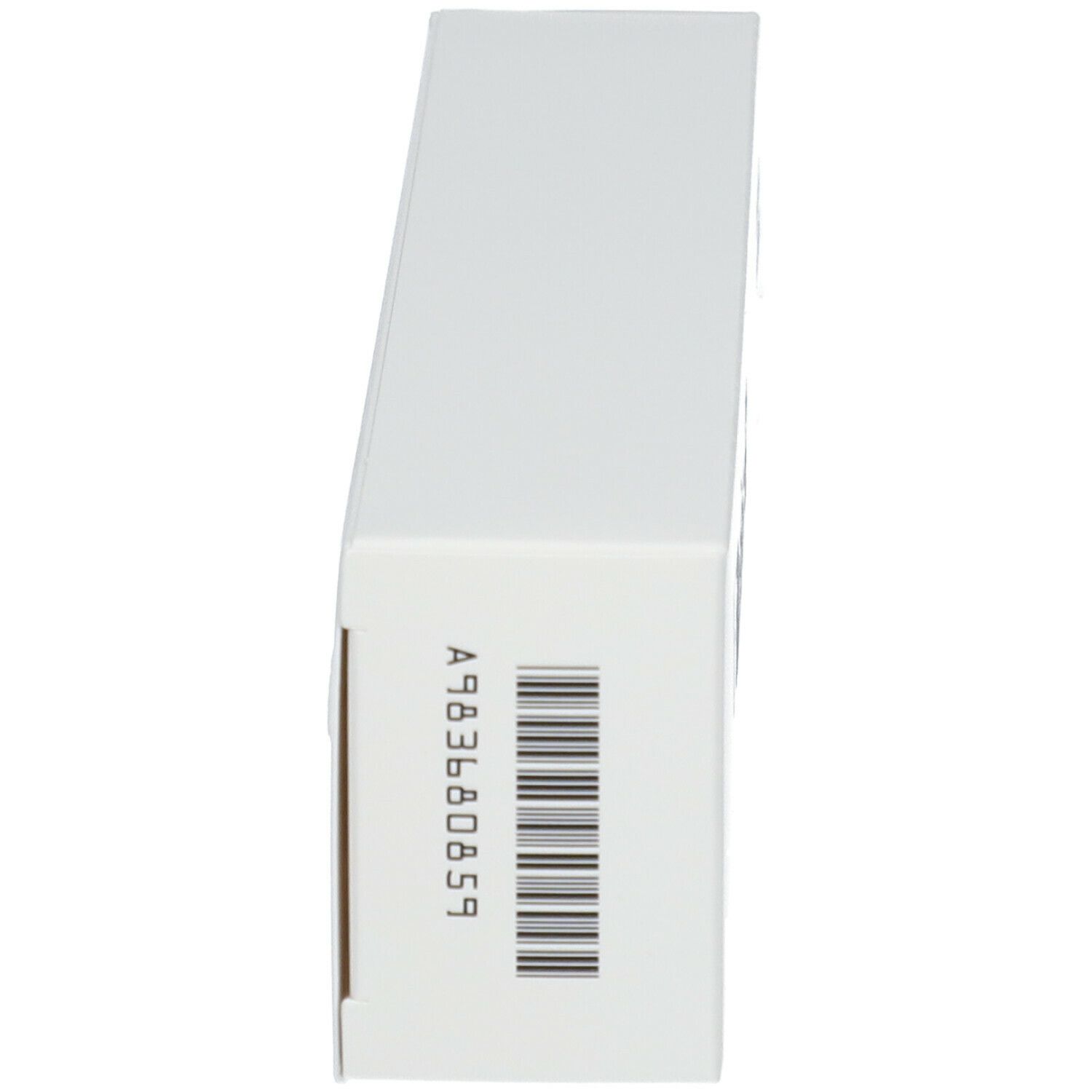 Scatola bianca con codice a barre e numero di serie.