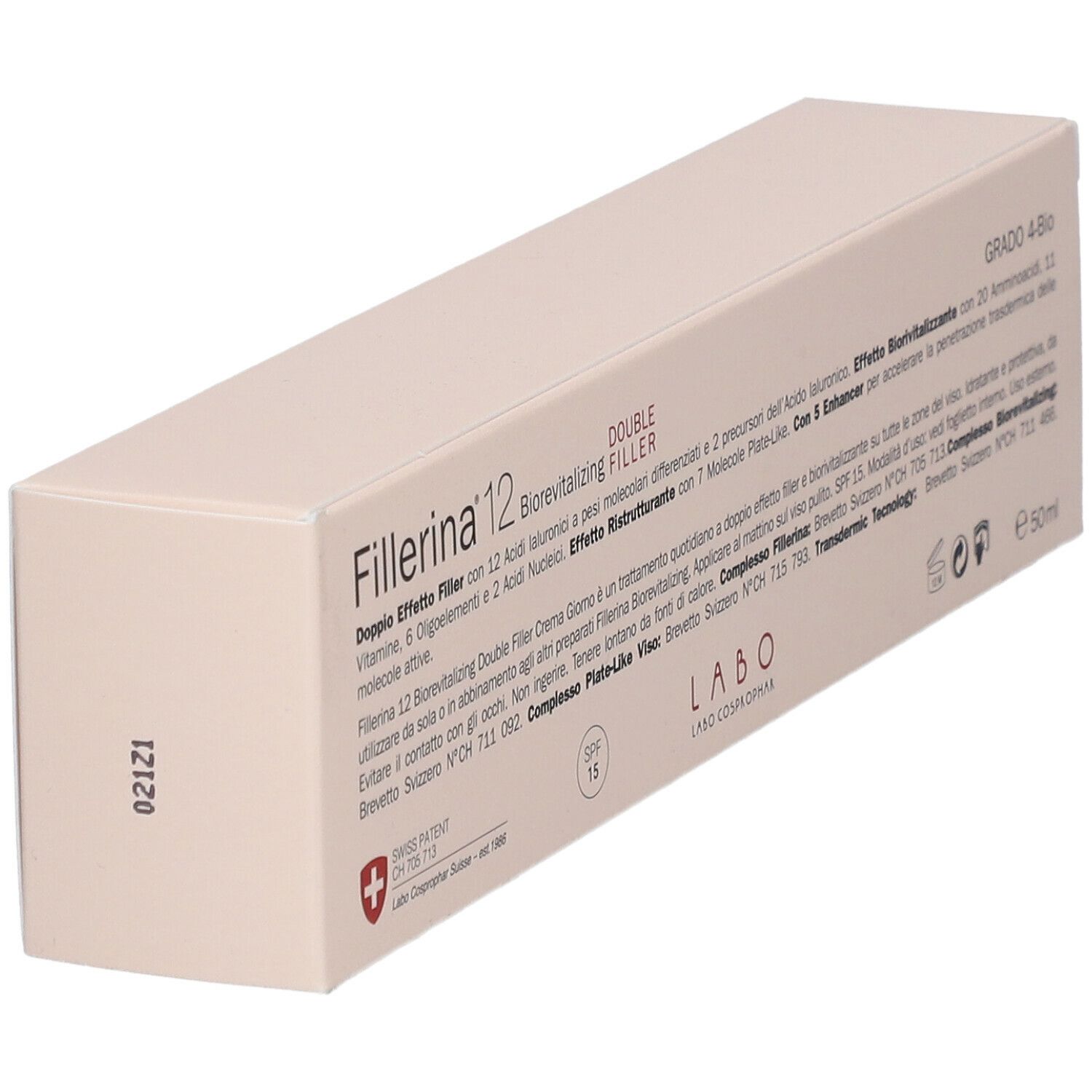 Confezione prodotto beige con testo e informazioni sul contenuto. Visibili anche croce svizzera e indicazione del volume.