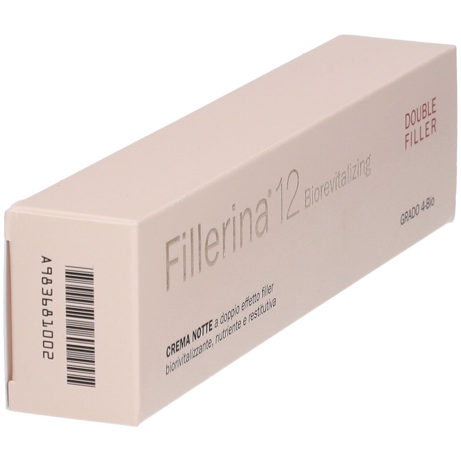 Confezione beige con scritta Fillerina 12, Double Filler e codice a barre. Grado 4-Bio.