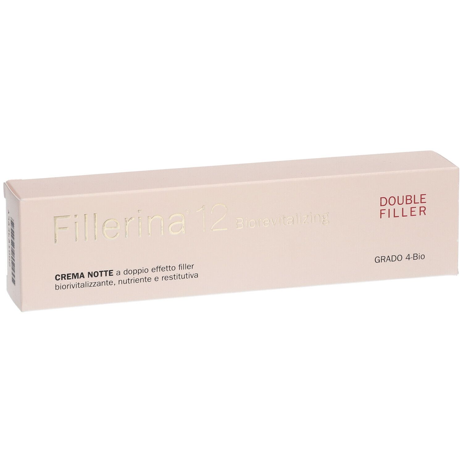 Confezione beige con scritta Fillerina 12, Double Filler e testo. Grado 4-Bio.