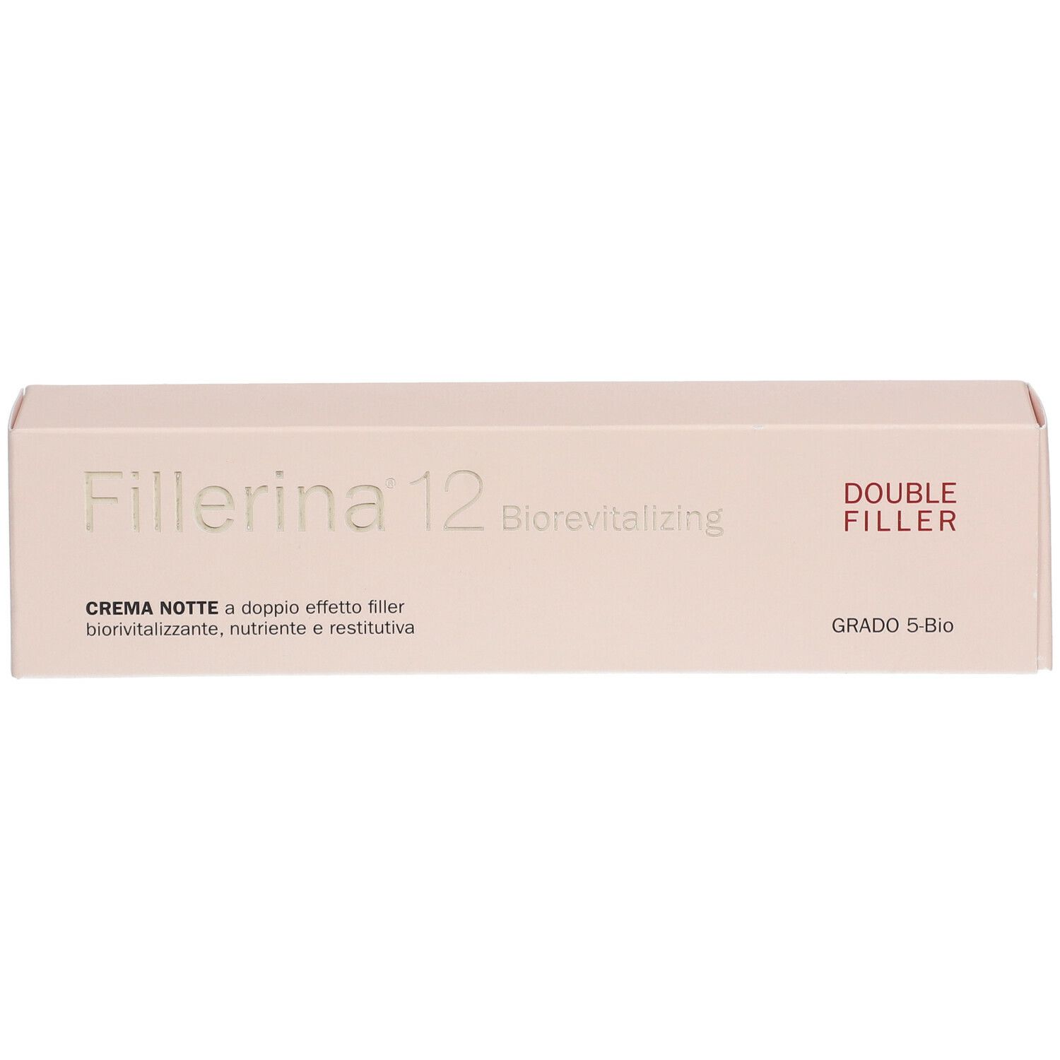 Confezione beige con nome prodotto Fillerina 12, Double Filler e testi. Grado 5-Bio.