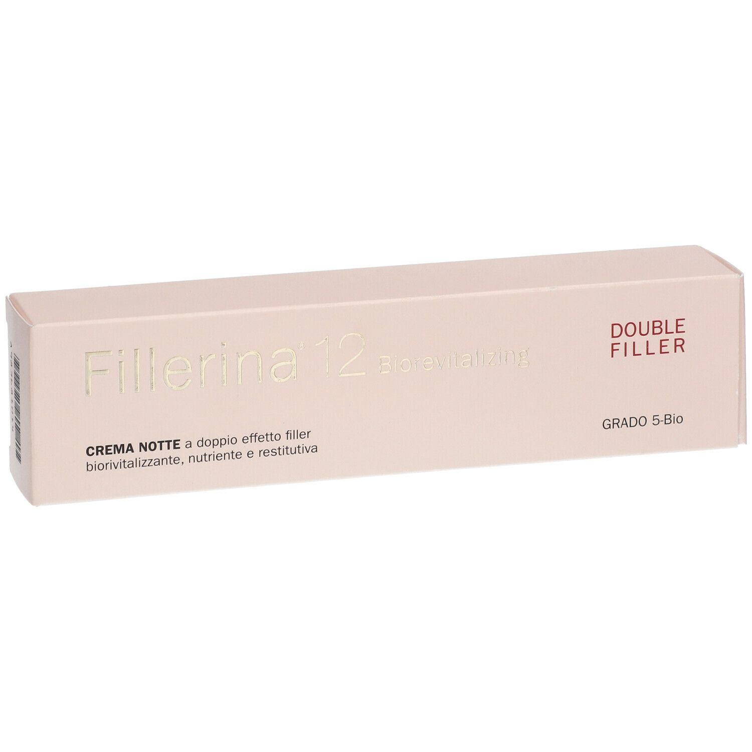 Confezione beige con nome prodotto Fillerina 12, Double Filler e testi. Grado 5-Bio.